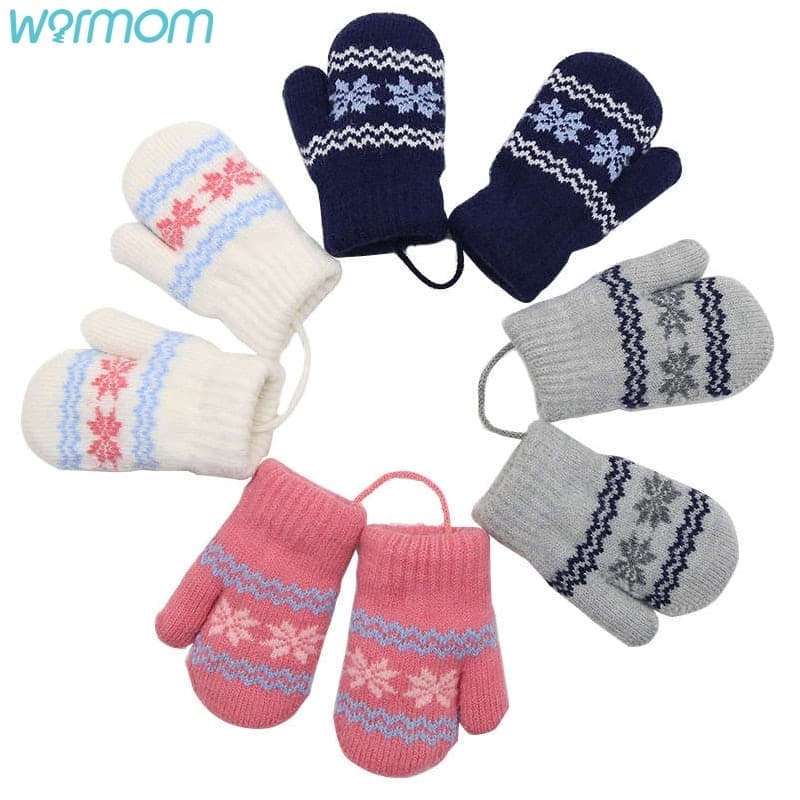 Moufles avec cordon tricotées en laine épaisse et chaude pour enfants_1