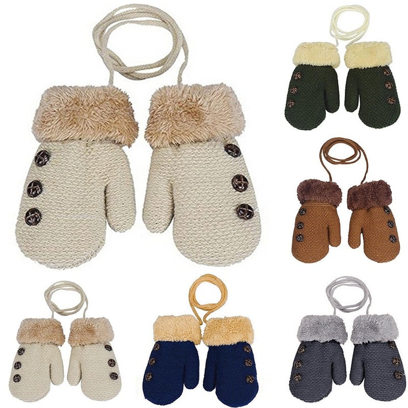 Moufles d'hiver avec cordon chaude tricotées en laine pour bébé_1