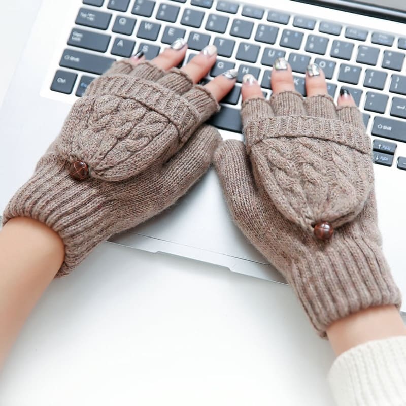 Moufles gants chauds tricotés en laine pour femmes_1