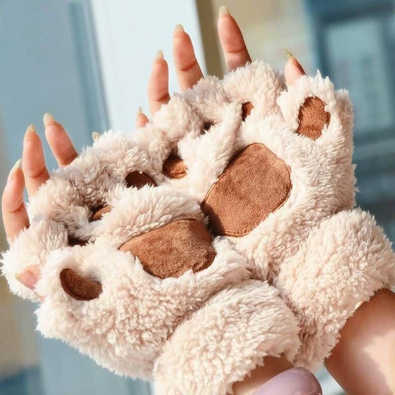 Moufles gants de patte de chat en peluche doux et chaud_1