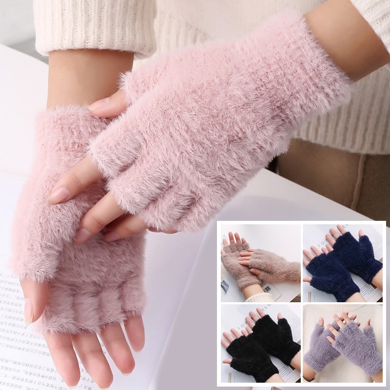 Moufles gants demi-doigt en acrylique pour femme_1